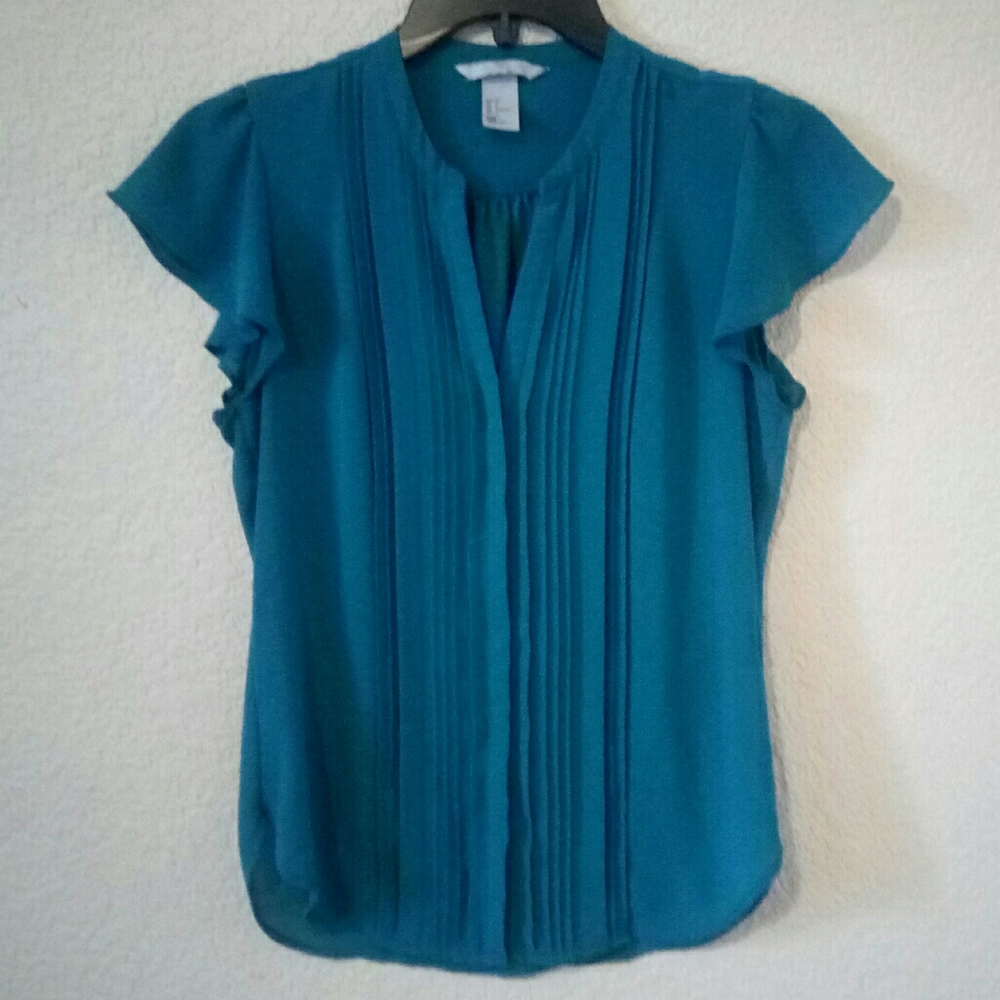 H&M Teal Flutter Sleeve Blouse